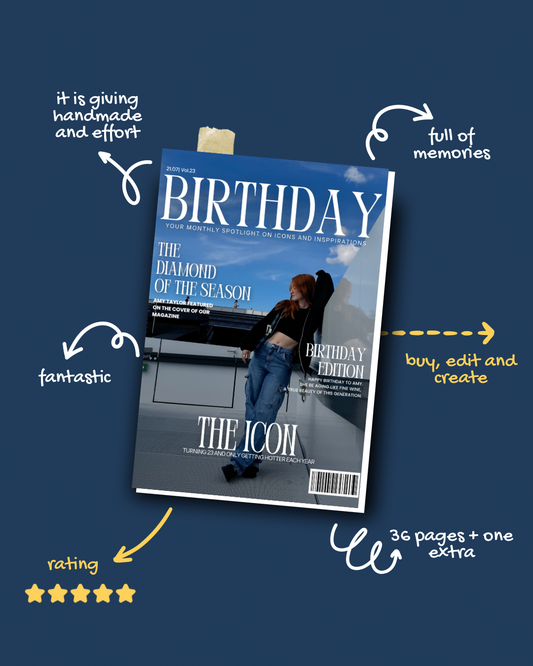Customazable Birthday Magazine Template - DIY Gift | Personalized Gift | Birthday Keepsake | Editable Digital Template