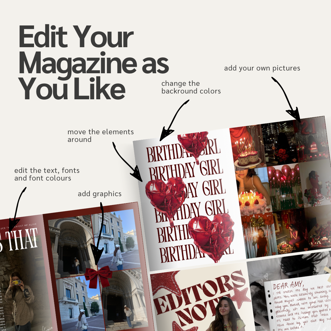 Customazable Birthday Magazine Template - DIY Gift | Personalized Gift | Birthday Keepsake | Editable Digital Template